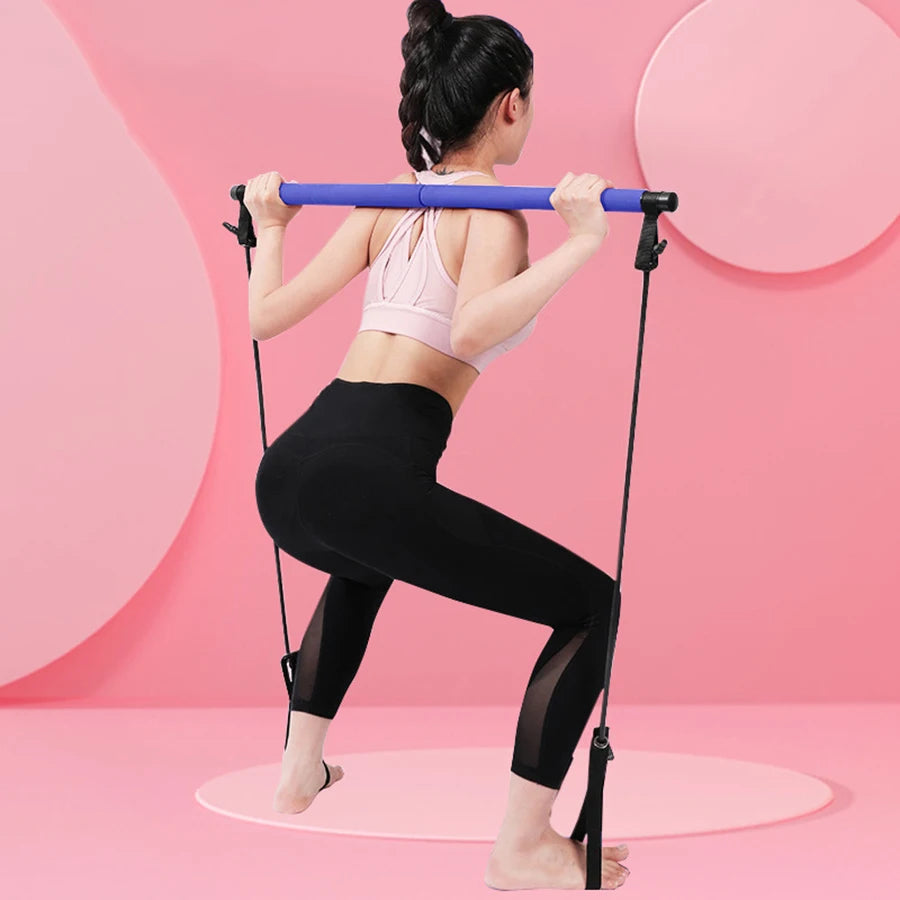 Multi-Functional Pilates Stick with Resistance Bands